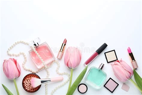 Makeup Cosmetics With Perfume And Flowers Stock Image Image Of