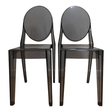 Louis ghost, a refined modern kartell design. Philippe Starck Smoke Louis Ghost Chairs -Set of 2 | Chairish
