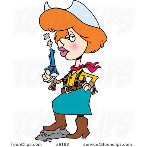 Cartoon Cowgirl Blowing On A Smoking Gun 9168 By Ron Leishman