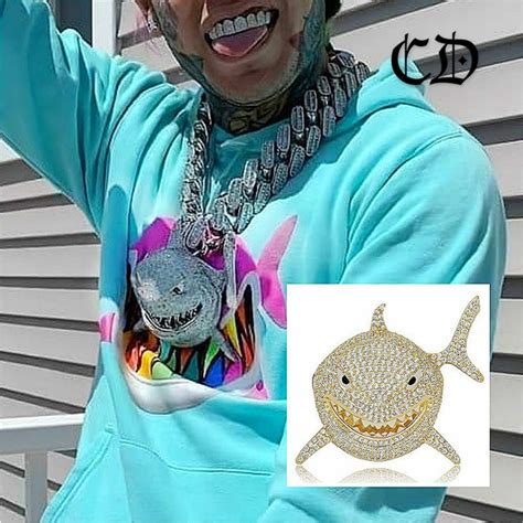 69 Ins Full Diamond Shark Pendant Chain Hiphop Drip Iced Out Mens 14k