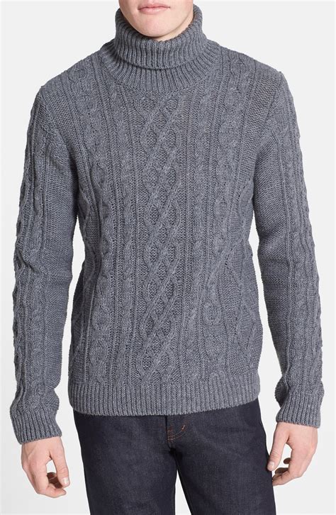 Topman Chunky Cable Knit Turtleneck Sweater In Gray For