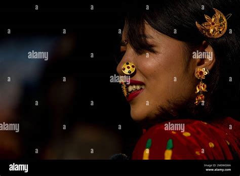 lalitpur nepal 8th dec 2022 a girl from kirat community celebrates the udhauli festival in
