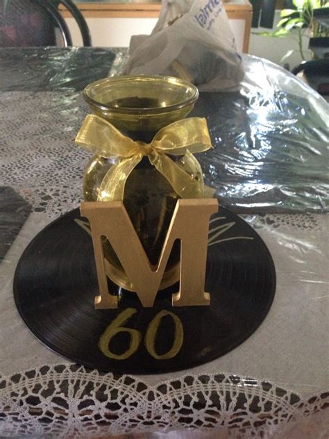 Motown Theme For My Aunts 60th Bday Party Gold And Black Centerpiece