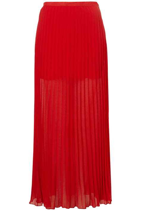 Topshop Bright Red Pleated Maxi Skirt In Red Lyst
