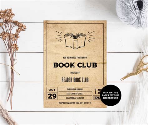 Book Club Invitation Vintage Book Club Party Invite Printable Etsy