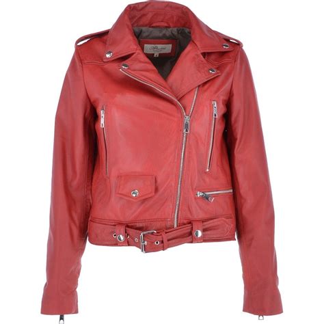 Ladies Classic Leather Biker Jacket Red Roisin Womens Leather Jackets