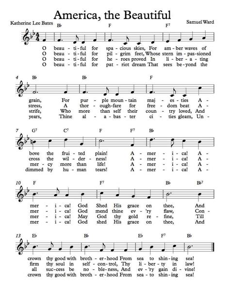 Free Lead Sheet America The Beautiful Sheet Music Clarinet Sheet