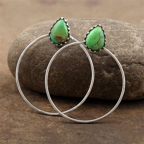 Green Copper Turquoise Earrings Sterling Silver Stud Earrings