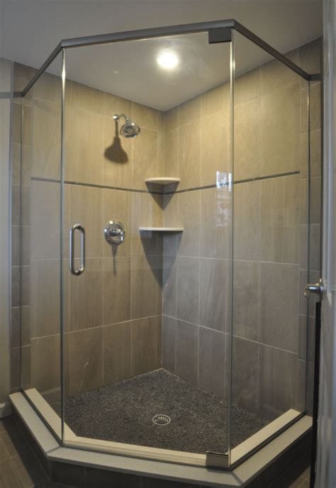 A Walk In Shower Sitting Inside Of A Bathroom