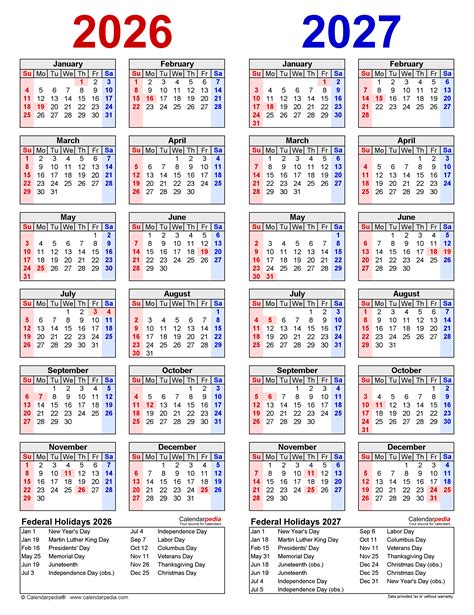 2026 2027 Two Year Calendar Free Printable Word Templates