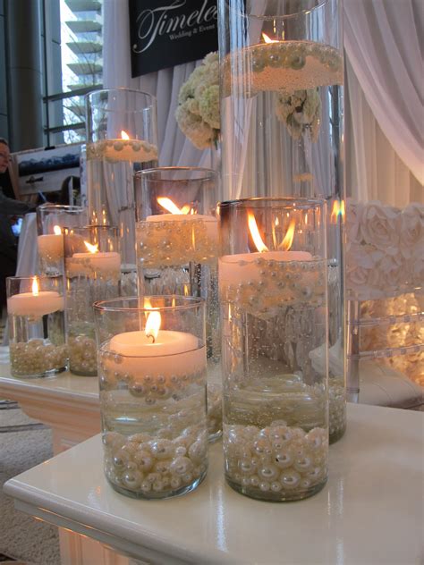 Candles With Pearls Wedding Table Centerpieces Water Wedding