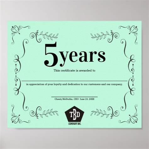 Decor Universal Employee Anniversary Certificate Au