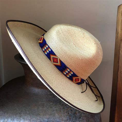 Hat Band Beaded Hatbands Cowboy Western Leather Blue Etsy Beaded