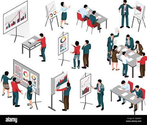 Business People Isometric Icons Set Of Meeting Lecture Discussion