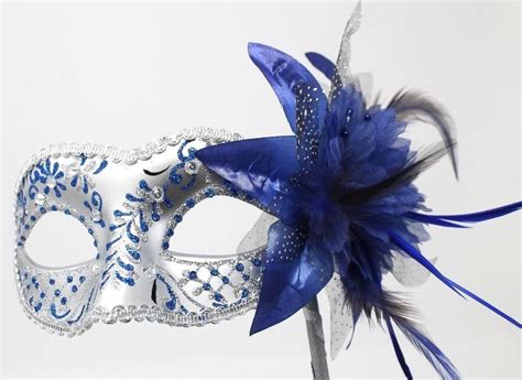 Ladies Sparkling Blue And Silver Venetian Masquerade Carnival Party Eye