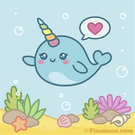 A Cartoon Narwhale With A Unicorn Horn Floating In The Air Above Seaweed