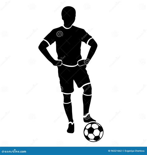 Footballer Silhouette Black Football Player Outline With A Ball