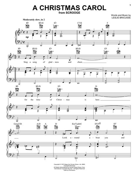 A Christmas Carol Sheet Music Leslie Bricusse Piano Vocal And Guitar Chords Right Hand Melody
