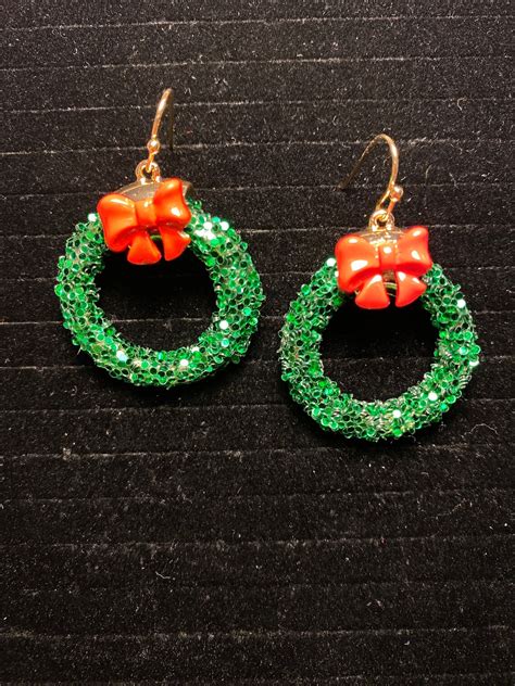 Small Christmas Wreath Earrings Etsy