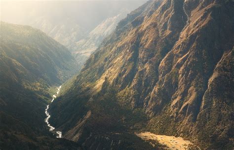 Nature Landscape Mountain River Mist Waterfall Shrubs Sunlight