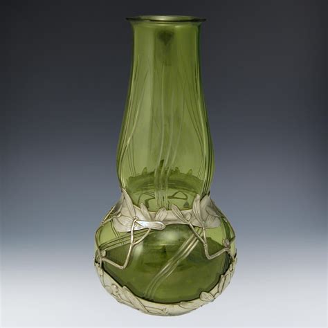 Titus Omega Orivit Art Nouveau Glass Vase With Pewter Mount
