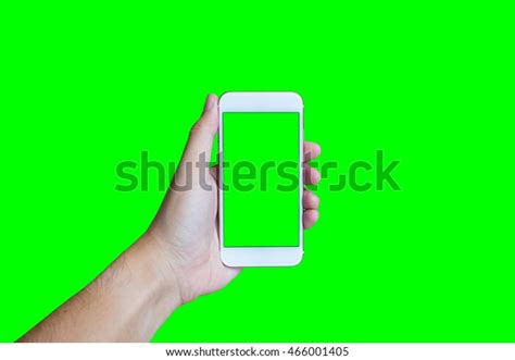 Mans Hand Shows Mobile Smartphone Green Stock Photo 466001405