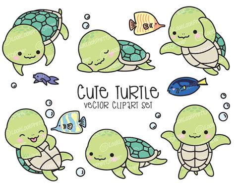 Premium Vector Clipart Kawaii Turtle Cute Turtle Clipart Etsy Cute