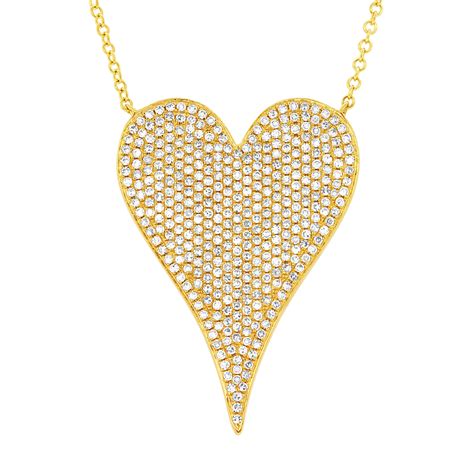14k Yellow Gold Pave Diamond Heart Pendant 17 Inch Necklace Etsy