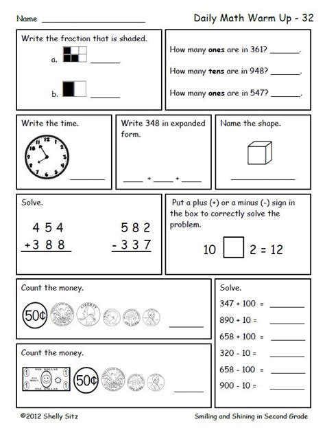 Second Grade Math Review Great For Morning Work Or Homework Click On