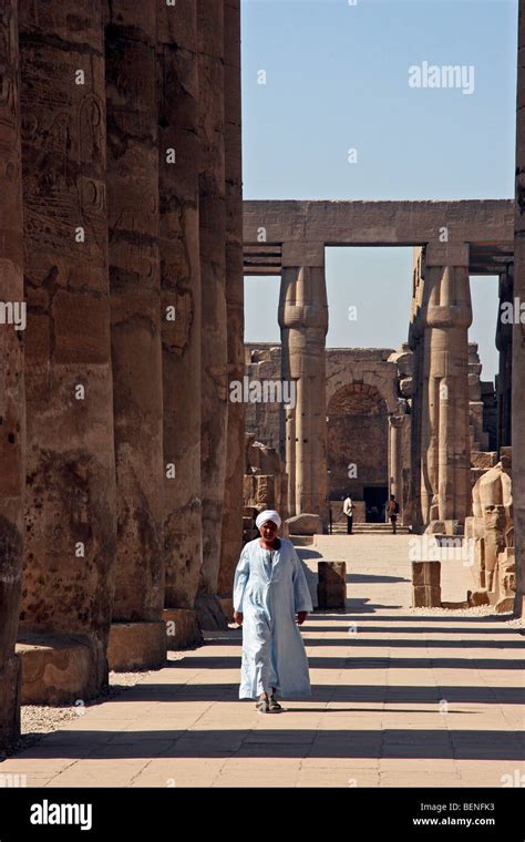 Egyptian Man In Traditional Dress Jalabiya Galabiya Visiting The Luxor Temple Egypt North
