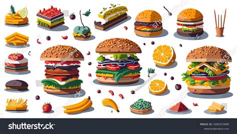 Delicious Fast Food Burgers Vector Illustration Stock Vector Royalty