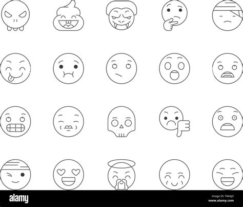 Emoji Emotions Line Icons Signs Vector Set Outline Illustration