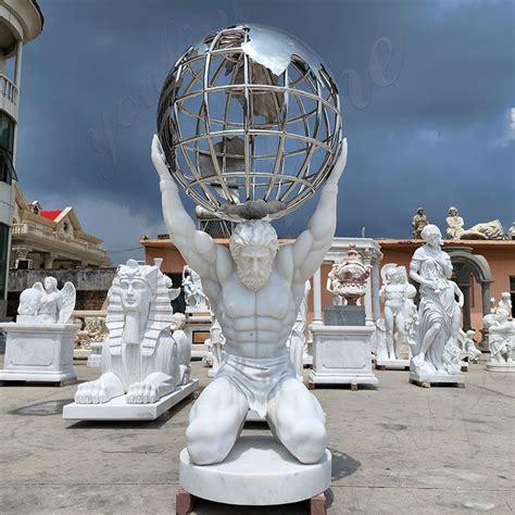Outdoor Garden Decoration Marble Atlas Statue Bearing The Heavens For