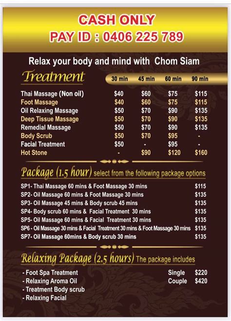 Our New Price List Start Chom Siam Thai Massage And Spa Facebook