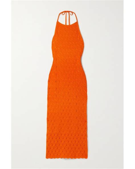 Alice Olivia Jone Pointelle Knit Cotton And Wool Blend Halterneck Midi Dress In Orange Lyst Uk