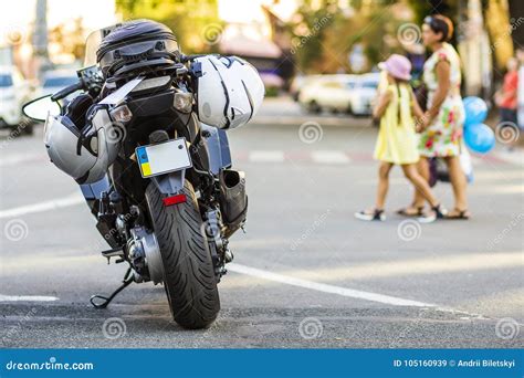 Sports Motorcycle On Road Motorbike Parked On A Street Freedom Stock