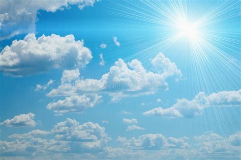 Bright Sun On Blue Sky Clouds Backrounds Stock Image Image Of Copy