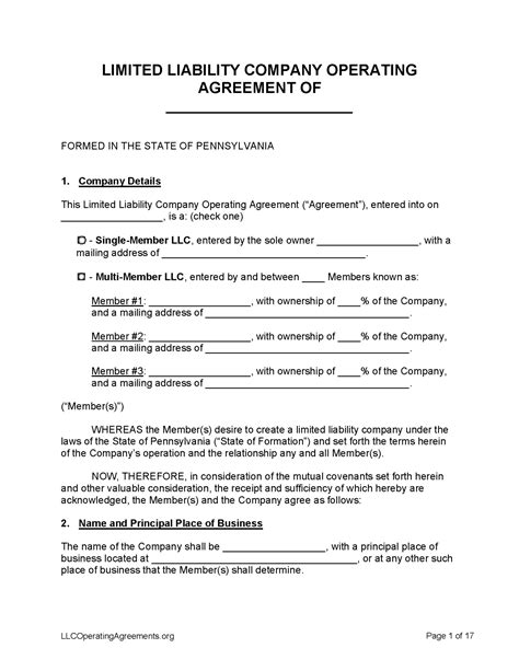 Pennsylvania Llc Operating Agreement Free Llc Operating Agreements
