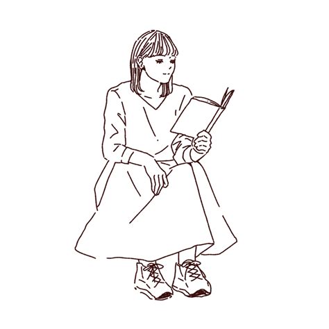 座って本を読む女性 Illust Recipe