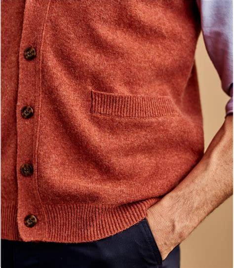 Rustic Orange Mens Lambswool Knitted Waistcoat Woolovers Au