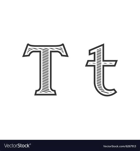 Font Tattoo Engraving Letter T With Shading Vector Image