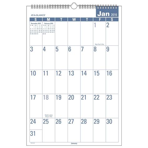 large print calendar, monthly wall calendar, wirebound calendar, 12 month calendar, big calendar