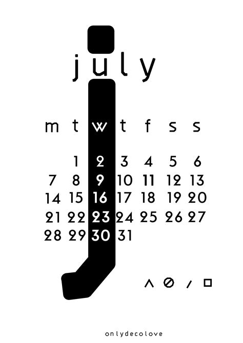 July 2014 Free Typographic Printable Calendar Only Deco Love