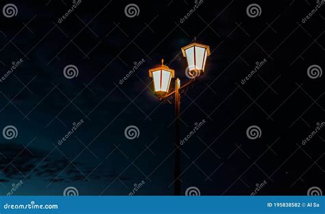 Old Street Lamp At Night The Light Of The Street Lantern Stock Photo