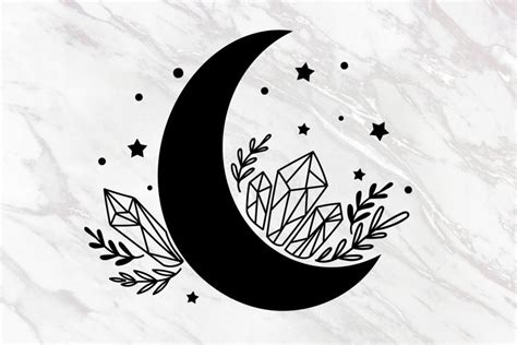 Celestial Crescent Moon With Crystals Svg File