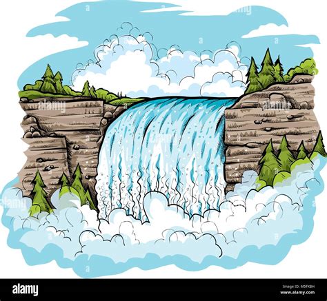 A Cartoon Waterfall On A Bright Day Stock Vector Image And Art Alamy