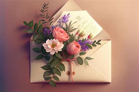Premium Photo Flat Lay Spring Flowers And Card Generative Ai