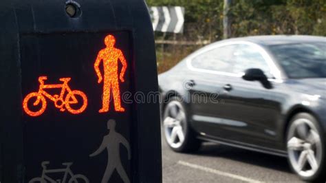 Pedestrian Crossing Red Light Over Rural Road In England Uk Stock Image