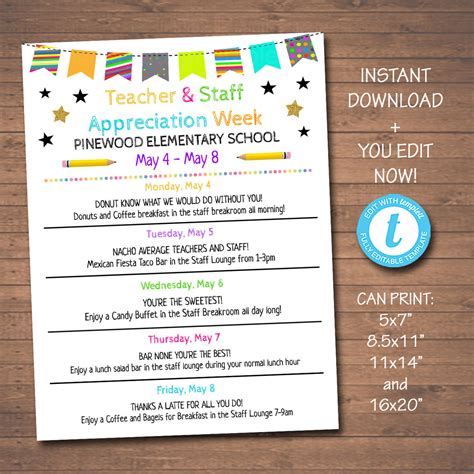 Teacher Appreciation Week Schedule Of Events Printable Tidylady