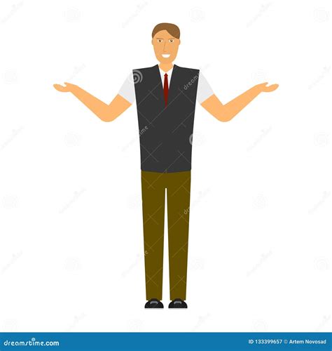 The Image Of A Joyful Man With Arms Outstretched On The Sides Isolated